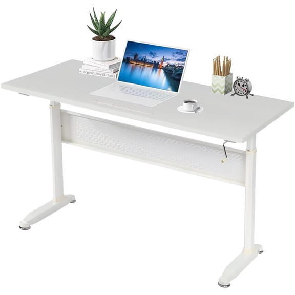 Adjustable Standing Desk Sit Stand Desk 55" Gaming Desk Computer Desk Height Desk Computer Workstation Laptop for Home Office, Ergonomically Correct, White(29"-45" Height Adjust)