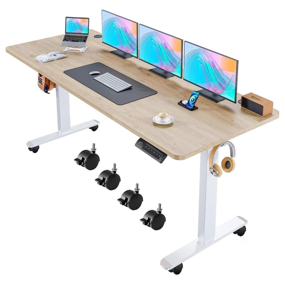 Adjustable Standing Desk with Wheels 63'' x 24'' Sit Stand Desk with ...