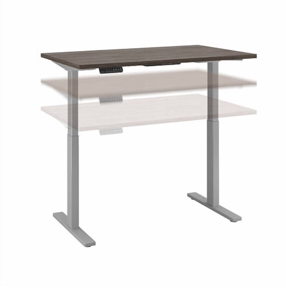 move 60 series 60w x 30d height adjustable standing desk in natural cherry with cool gray metallic base