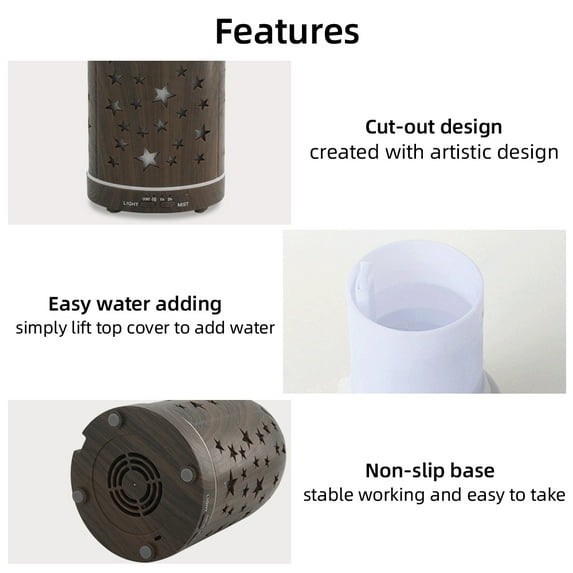 Adjustable Star Hollow Essential Oil Diffuser – Multi-Color LED Light ...