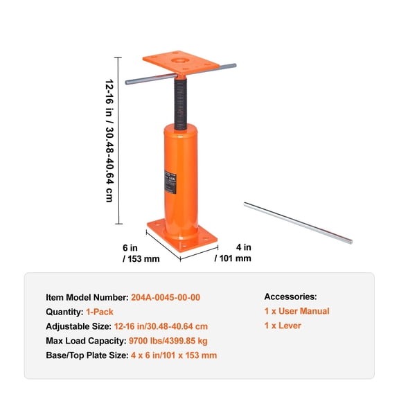 Adjustable Steel Telescoping Floor Jack 12-16in Height 9700 lbs Load Capacity Support Beam Basement Jack Post Pole for Leveling Temporary Support