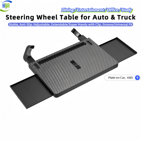 Adjustable Steering Wheel Table for Car & Truck, Anti-Slip Mobile Office Desk with Extendable Tray, Stable Lunch Plate, ABS, Twill