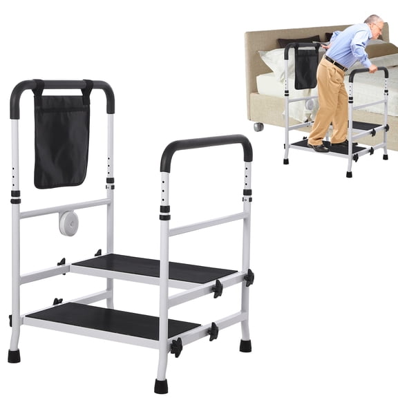 Adjustable Step Stool with Handle for Bathroom, Kitchen & Bedside –Safety Handrail – Mobility Aid for Elderly, Adults & Disabled