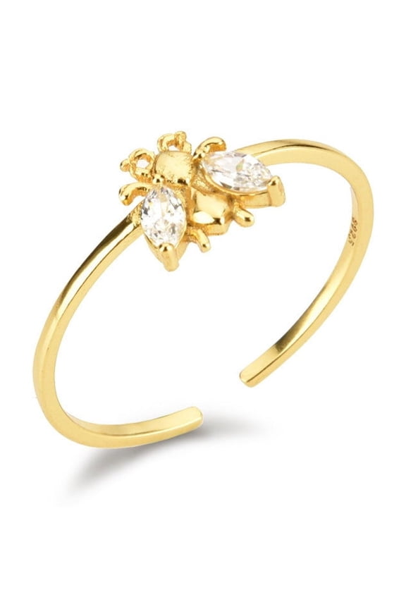 Adjustable Sterling Silver Bee Hive Ring with Zircon Inlay for Women Platinum Gold