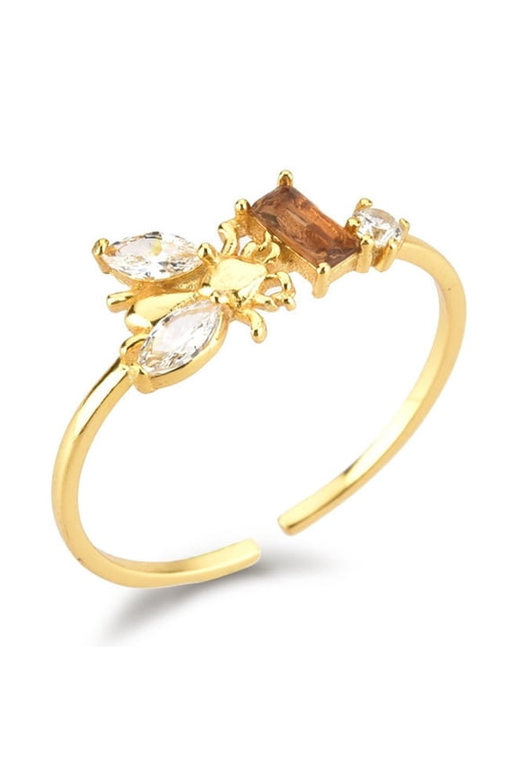 Adjustable Sterling Silver Bee Hive Ring with Zircon Inlay for Women Platinum Gold