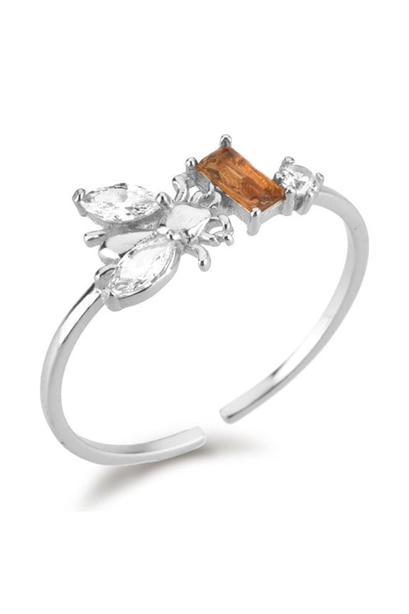 Adjustable Sterling Silver Bee Hive Ring with Zircon Inlay for Women Platinum Gold