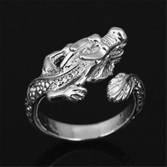 Womens Dragon Ring Adjustable Sterling Silver Ring Fashion Jewelry Copper Electroplated Cartoon Character Ring National Style Ring