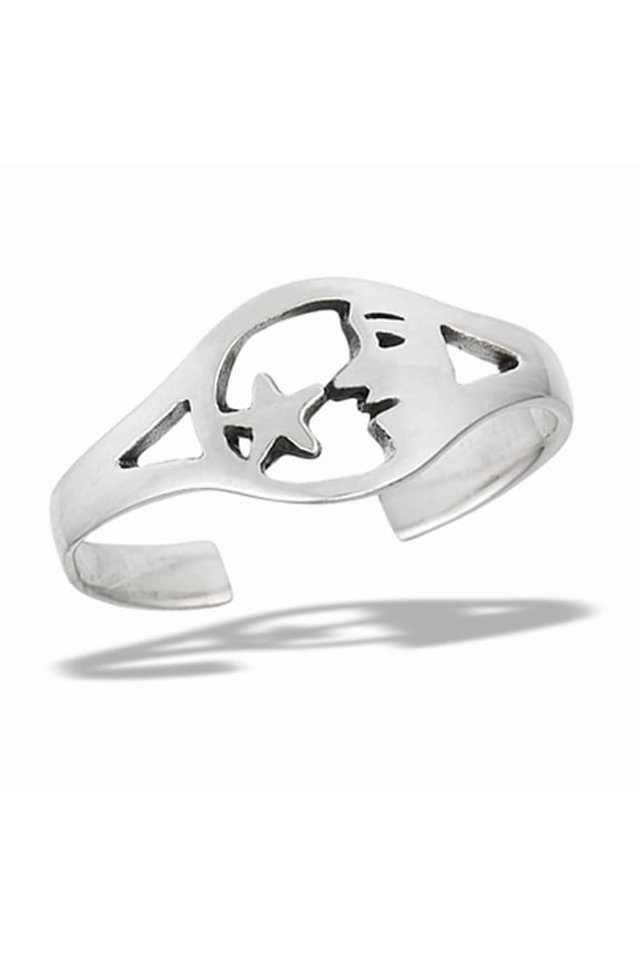 Adjustable Sterling Silver Man In The Moon Star Open Toe Ring 925 Midi Band Jewelry Female Unisex