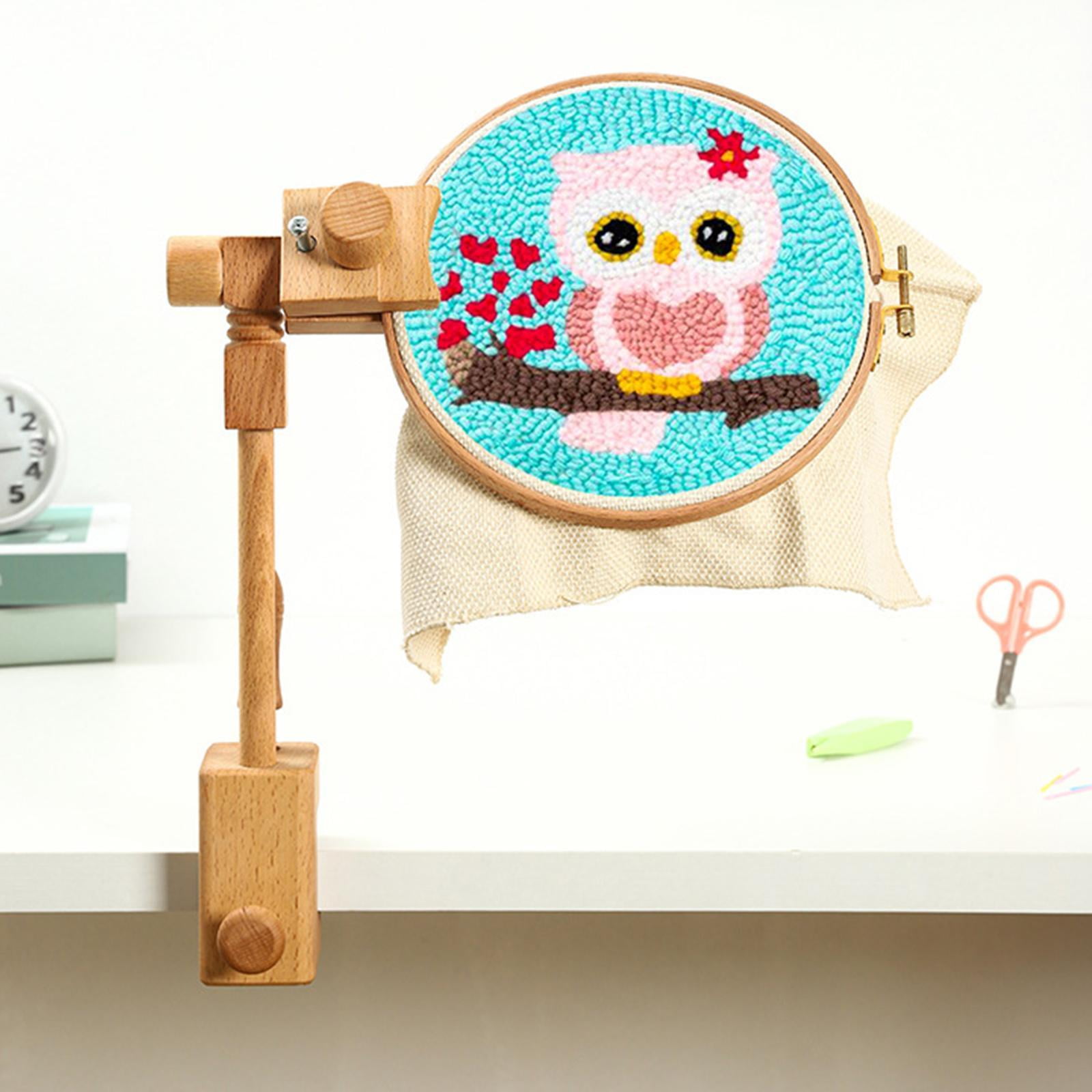 Adjustable Stitch Rack, 360Degree Rotation Turntable Wood Embroidery Hoop Holder Needlework Floor Stand for crafts Sewing (Beech Wood) - 20cm Loop