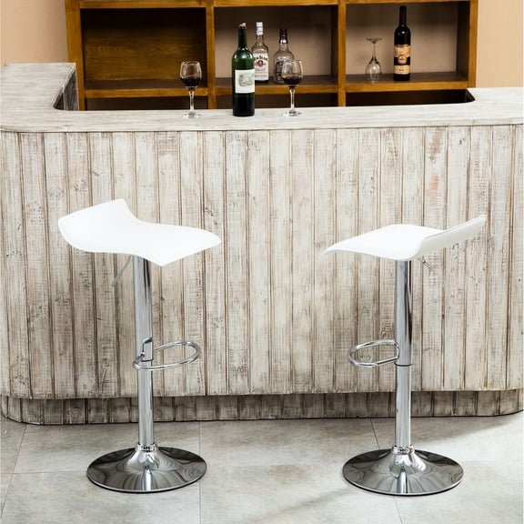 Adjustable Stools with White Seat and Air Lift Design Set of 2 for Countertop Provide Height Flexibility