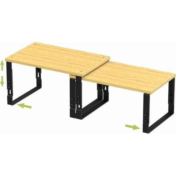 Adjustable Storage Shelves for Kitchen Cabinet Organization - Set of 2 Stackable & Solid Racks, Space-Saving Design for Countertop/Pantry/Garage, Easy Assembly(1 /Medium/Black)