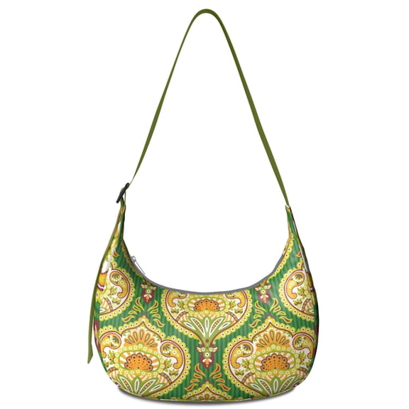 Adjustable Strap Bag Lightweight Nylon Ethnic Paisley Pattern Bohemian Crossbody Bag for Travel Outdoor Activity Compact Portable Unisex Use