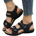 thumbnail image 1 of Adjustable Strap Casual Sandals, Women Open Toe Sport Sandals Comfortable Star Pattern Flat Sandals Summer Hook and Loop Ankle Strap Walking Shoes Soft Sole Wide Fit Outdoor Beach Shoes, Black 5.5, 1 of 8