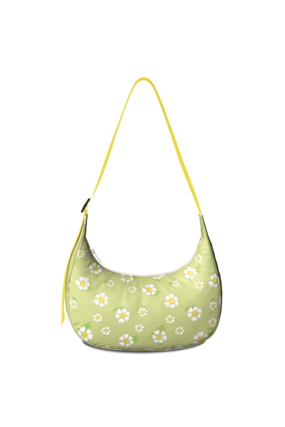 Adjustable Strap Crossbody Bag for Women Daisy Artwork Vintage Boho Style Compact Nylon Dumpling Purse Ideal for Spring and Summer Outings