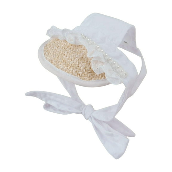 Adjustable Strap Dog Sun Hat Breathable Straw Caps for Dog with Ear Openings and Bowknot for Small Dog Outdoor Activity