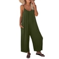 thumbnail image 1 of Adjustable Strap Jumpsuits Women V Neck Casual Summer Sleeveless Loose Jumpsuit Long Pants Rompers with Pockets Army Green L, 1 of 7