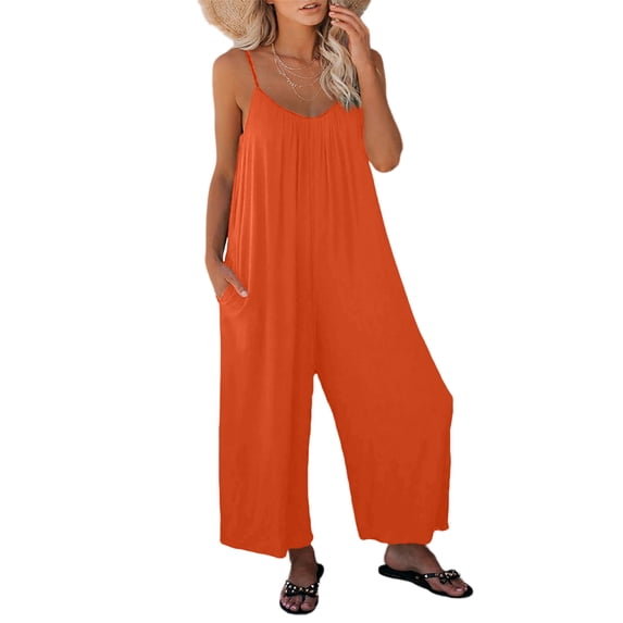 Adjustable Strap Jumpsuits Women V Neck Casual Summer Sleeveless Loose ...