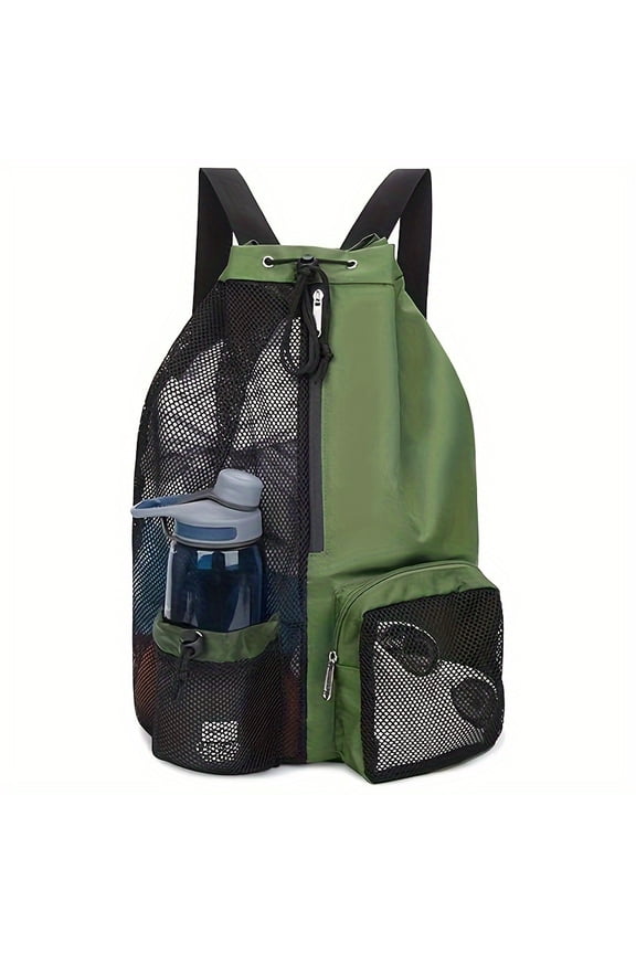Adjustable Strap Mesh Backpack - Black & Green, Durable Nylon, Multiple Compartments with Zipper, Ideal for Beach, Gym, and Fitness Use, Gym Bag | Adjustable Strap Backpack | Durable Nylon Backpack