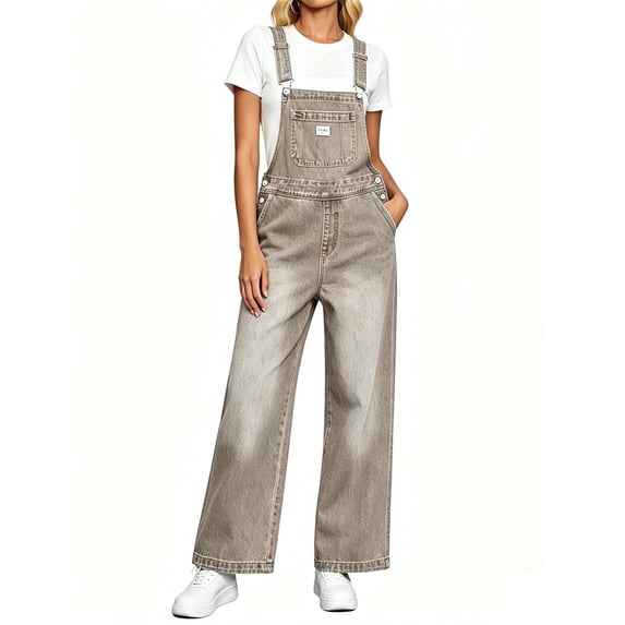 Adjustable Strap Sleeveless Women Loose Denim Overall Wide Leg Jumpsuit