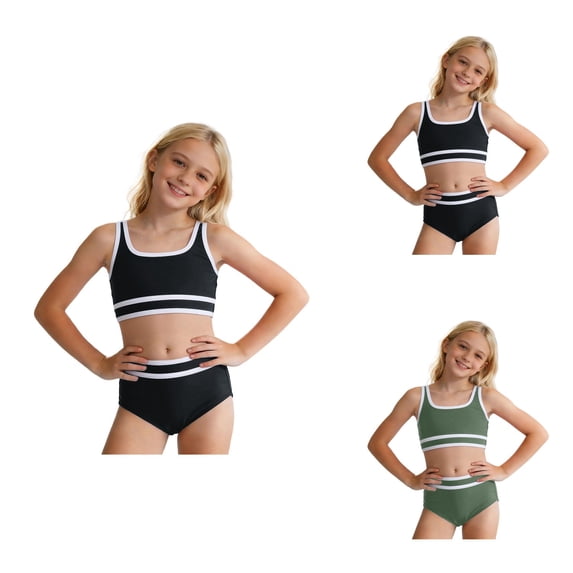 Adjustable Strap Two-Piece Girls Swimwear, High-Waisted Bikini Set with Color Block Design, Comfortable Cute Cheeky High-Cut Bathing Suit for Beach Pool Swimming Sun
