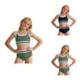 thumbnail image 1 of Adjustable Strap Two-Piece Girls Swimwear, High-Waisted Bikini Set with Color Block Design, Comfortable Cute Cheeky High-Cut Bathing Suit for Beach Pool Swimming Sun, 1 of 5