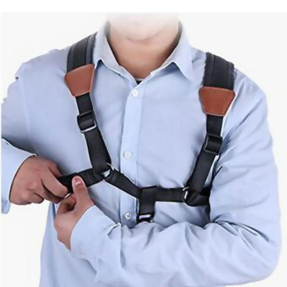 Adjustable Strap with Hook Leather Widened Double Shoulder Strap Comfortable Harness Shoulder Strap Musical Instrument - Black Medium
