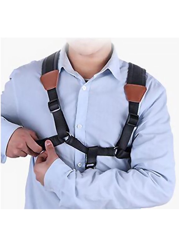 Adjustable Strap with Hook Leather Widened Double Shoulder Strap Comfortable Harness Shoulder Strap Musical Instrument - Black Medium