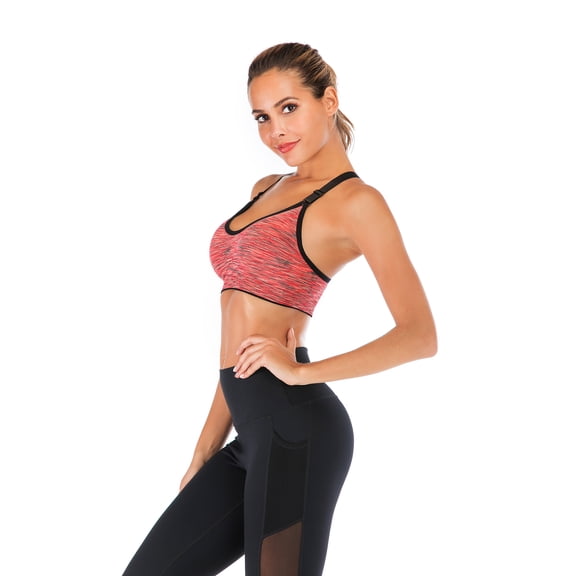 Women's Sports Bra Front Adjustable Medium Impact Support Lightly Padded Wireless Bra Workout Running, Light Red, XL