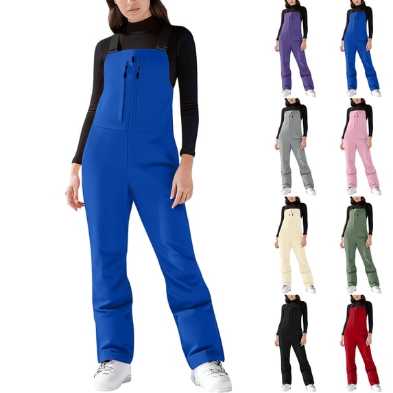 Adjustable Straps Winter Warm Hiking Pants WoMen's Snow Ski Overalls Windproof Insulated Romper Snowpants Blue Xl