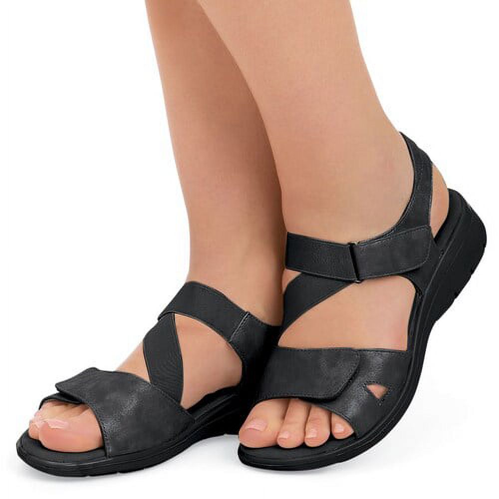 Adjustable Stretch Strap Sandals with Cushioned Insoles-11-Black - image 1 of 1