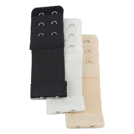 Adjustable Stretchy Bra Band Extension Set Elastic Extensions in Beige White Black 2 hook 3 pack 1 black 1 white 1 beige