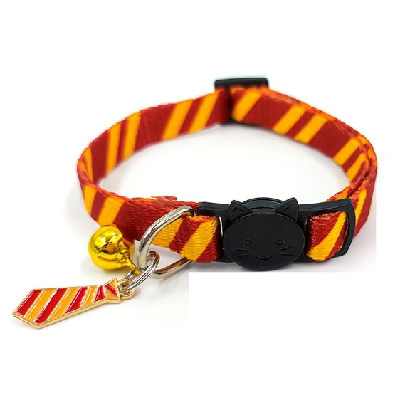 Adjustable Striped Pet Collar with Bell & Pendant - Durable Polyester, No Battery Needed, Perfect for Weddings & Special Occasions, Fits Cats & Small Dogs, White with Colorful Stripes & Golden Accent