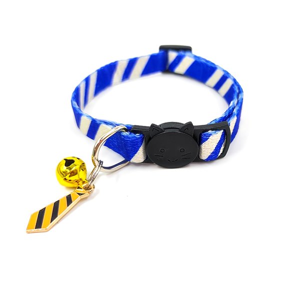 Adjustable Striped Pet Collar with Bell & Pendant - Durable Polyester, No Battery Needed, Perfect for Weddings & Special Occasions, Fits Cats & Small Dogs, White with Colorful Stripes & Golden Accent