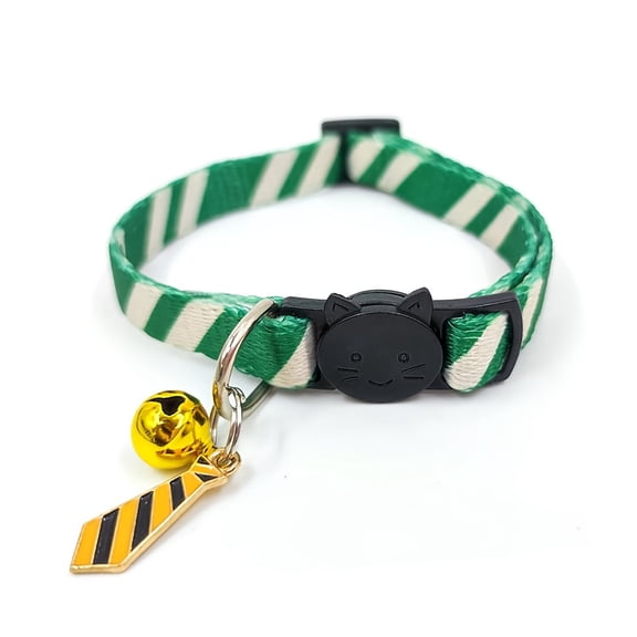 Adjustable Striped Pet Collar with Bell & Pendant - Durable Polyester, No Battery Needed, Perfect for Weddings & Special Occasions, Fits Cats & Small Dogs, White with Colorful Stripes & Golden Accent
