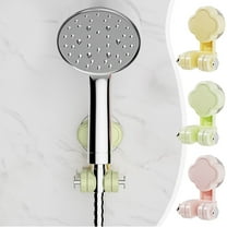 Adjustable Suction Cup Shower Head Holder - No Drill Bathroom Wall Mount Bracket with 2 Hooks - Green Plastic Shower Organizer for Handheld Showerhead - Easy Install Renter Friendly