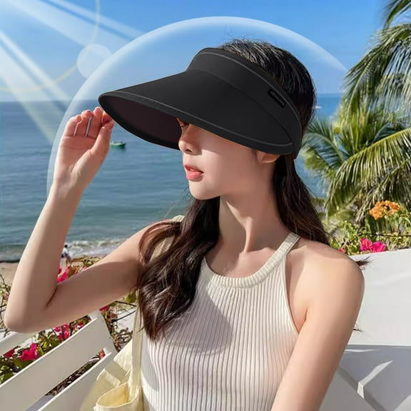 Adjustable Sun Hat for Women & Men - UPF 50  Sun Protection Wide Brims Visor with Sweatband - Foldable Travel Hat for Beach, Hiking, Riding