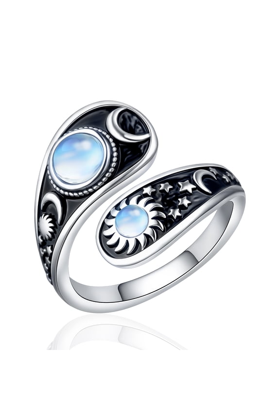 Adjustable Sun Spoon Vintage Celestial Bohemian Style Ring, S925 Silver