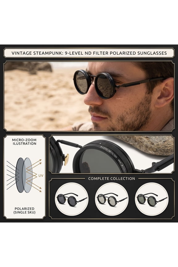 Adjustable Sunglasses for Men Manual Dimming Polarized Retro Round Metal Frame with UV400 Protection Lightweight Comfort Fit Ideal for Driving Outdoor Sports and Daily Wear