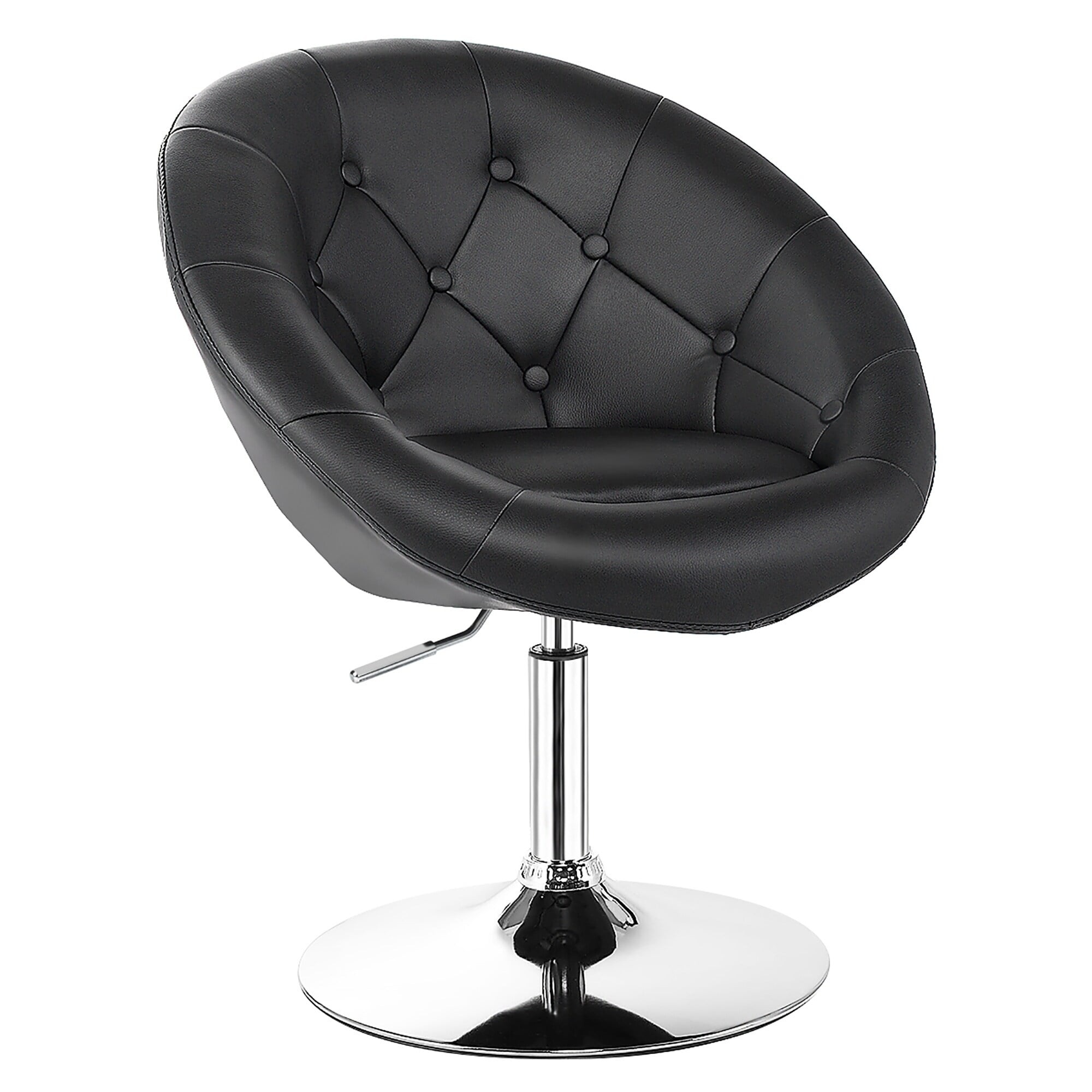 Modern Adjustable Swivel Accent Chair in Tufted Black PU Leather