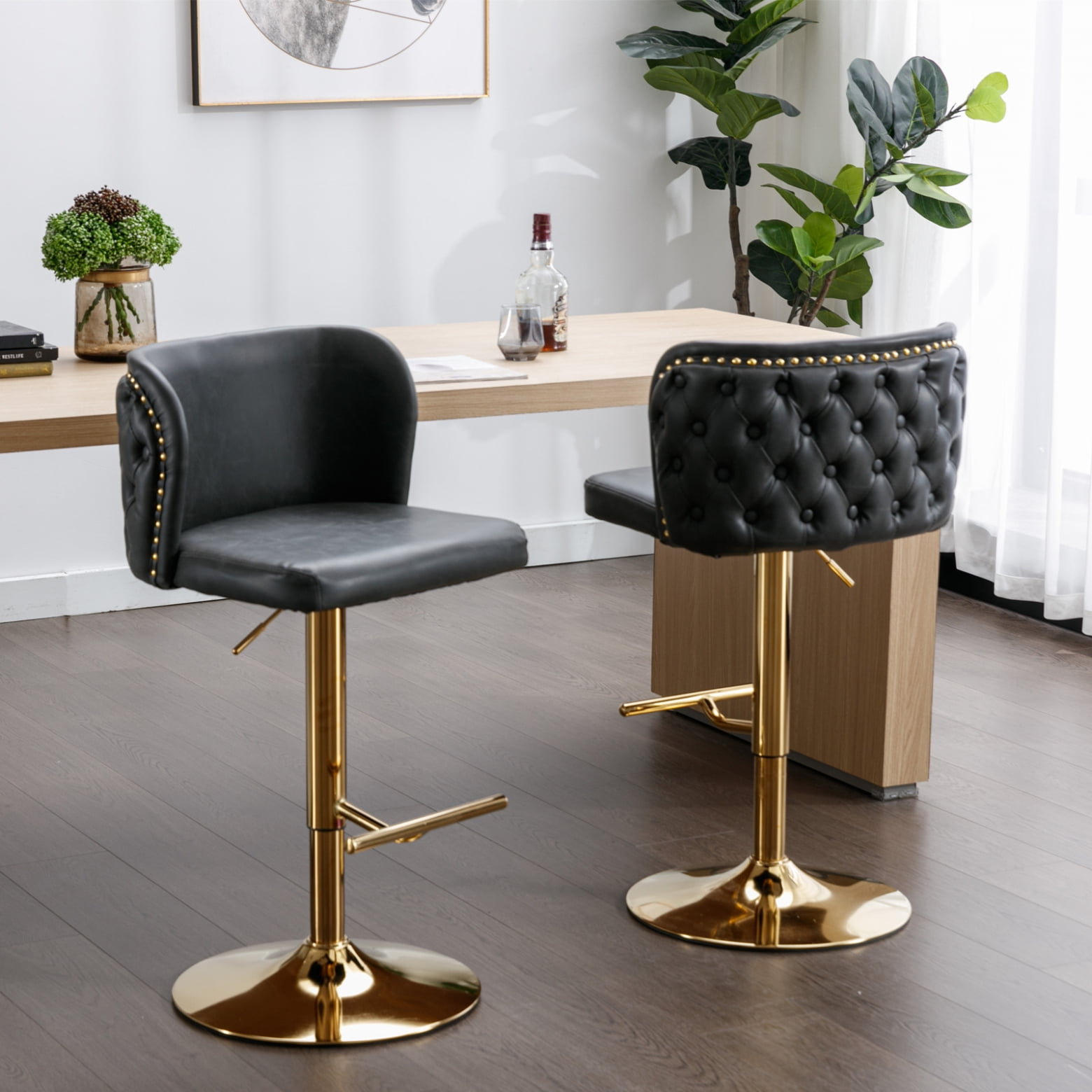 Adjustable Swivel Bar Stools Set of 2, PU Leather Counter Height Bar