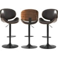 thumbnail image 1 of Adjustable Swivel Bar Stools Set of 3, Modern Bentwood Barstool with Large Metal Base and Footrest, PU Leather Upholstered Bar Chair with Curved Back for Kitchen Island Dining Room, Brown, 1 of 18