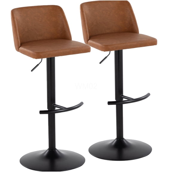 Adjustable Swivel Bar Stools Set of 2, Camel Faux Leather Counter Height Stools with Footrest