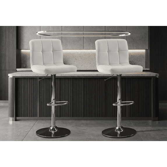 Adjustable Swivel Bar Stools, Set of 2, Modern Tufted Faux Leather Bar ...
