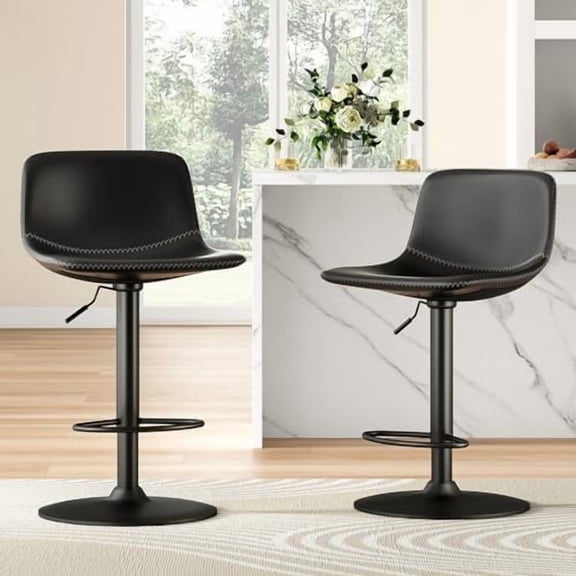 Farini Adjustable Bar Stools Set of 2, Modern Swivel Bar Stools, Bar Height Stools with Back Support, Pu Leather Bar Stool for Kitchen Island Counter