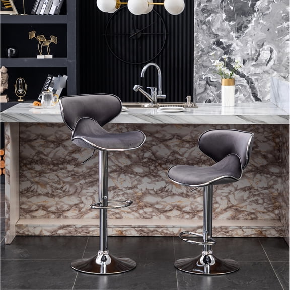 Adjustable Swivel Barstool Pair / Chrome Base with Sturdy Support