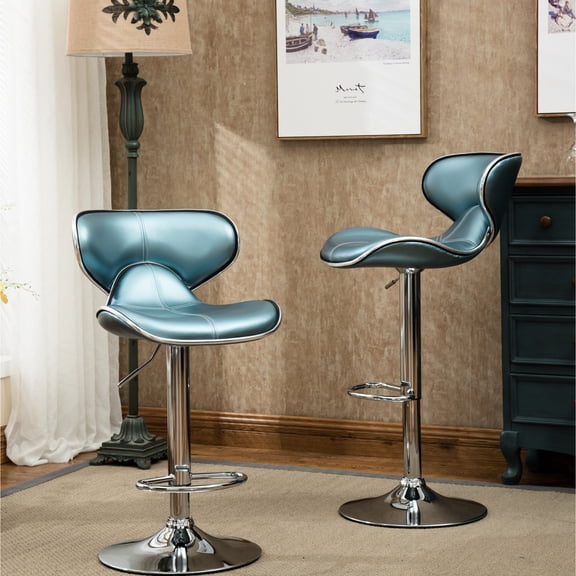 Adjustable Swivel , Blue Base, Of 2 - Cushioned Seat For Extra Comfort With Base A Stylish And Functional Seating