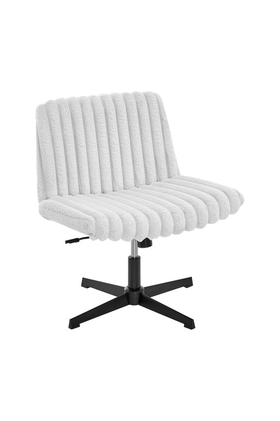 Adjustable Swivel Criss Cross Chair for Home Office, Wide Seat Vanity Chair with Corduroy Upholstery, Gray