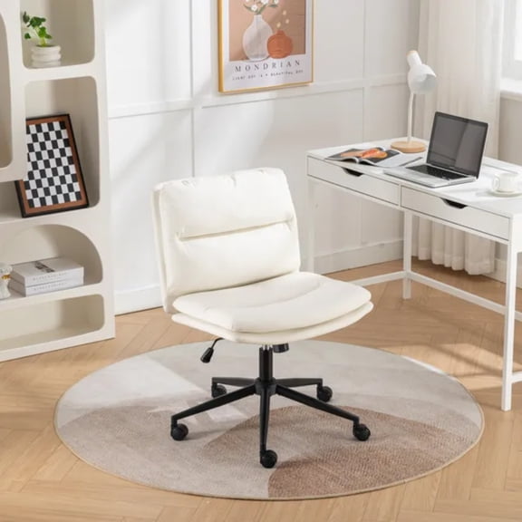 Adjustable Swivel Cross Chair, White PU Leather Soft Back Chair, Suitable for Grooming, Office, Leisure and Other Occasions
