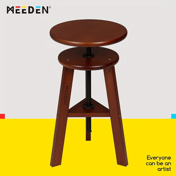 Adjustable Swivel Drafting Stool – 19"-26" Solid Beech Wood Art Stool – Ergonomic Design for Office, Studio & Kitchen – Light/Dark Brown