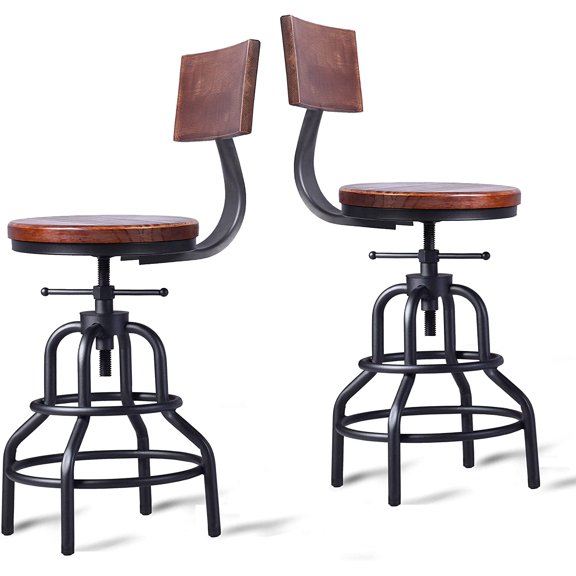 Adjustable Swivel Kitchen Counter Stool with Arc-Shaped Backs-20.47"-25.59" Tall Rustic Farmhouse Industrial Barstools Set of 2 Breakfast Dining Cafe Bar Stool,Black Metal Brown Wood,Welded Base